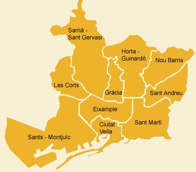 Barcelona - Bezirke (distritos) und Stadtteile (barrios)